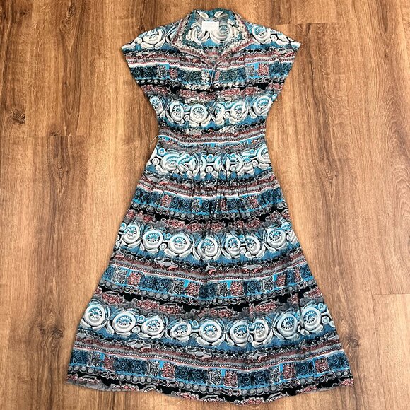 Vintage Dresses & Skirts - Vintage 50's Housewife Patterned Dress Sz XS